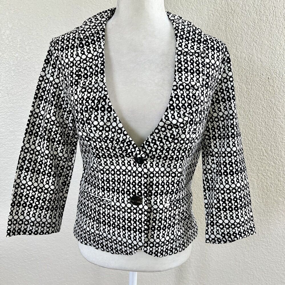 Cabi #298 Du Jour Career Blazer Jacket Size 4 White Black Pockets Button Front